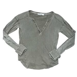 WE THE FREE Green V-Neck Henley Tunic Top Size XS